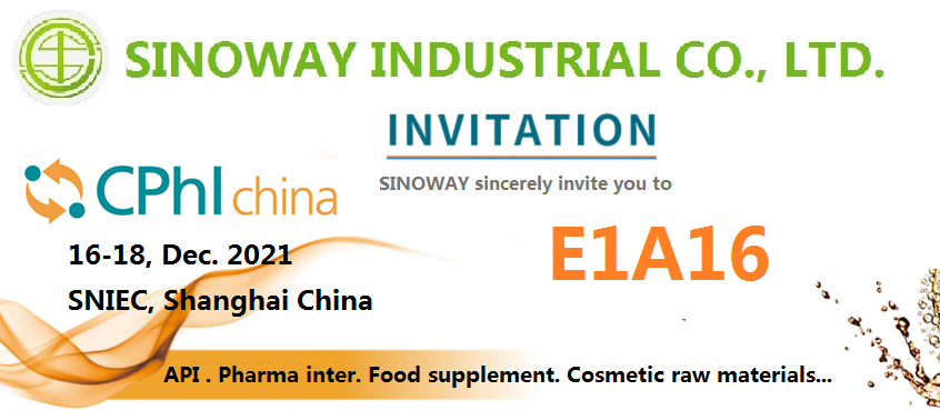 Sinoway sincerely invite you to visit our booth E1A16 at CPhI China 2021
